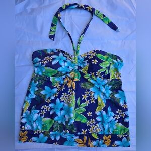 Floral Blue Women's Top - Jantzen Swim suit Haltertop blouse‎ Sz 14